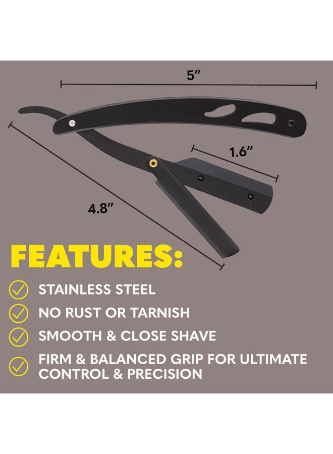 MJZ Cut Straight Razor for Men with 10pcs Blades- Premium Single Derby Blade Cutthroat Razor - Barber Straight Edge Razor Kit -  Stainless Steel Single Blade Barber Quality Moustache & Beard Shaving Razor - Includes Leather Case - Image 2